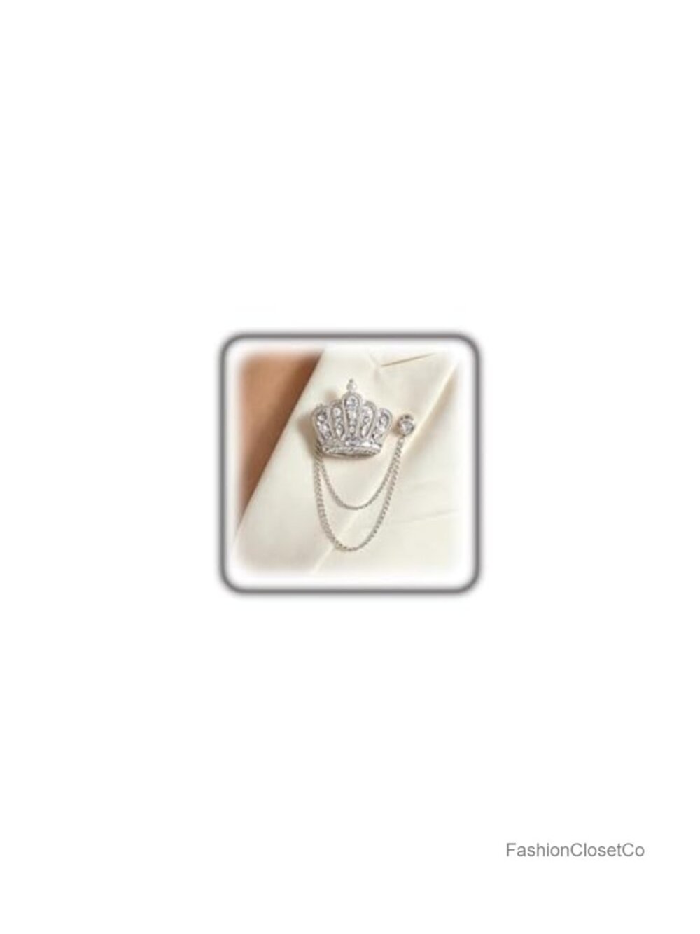 Gold Tone Crown Double Pin Chain Brooch Crystal Pearl Vintage